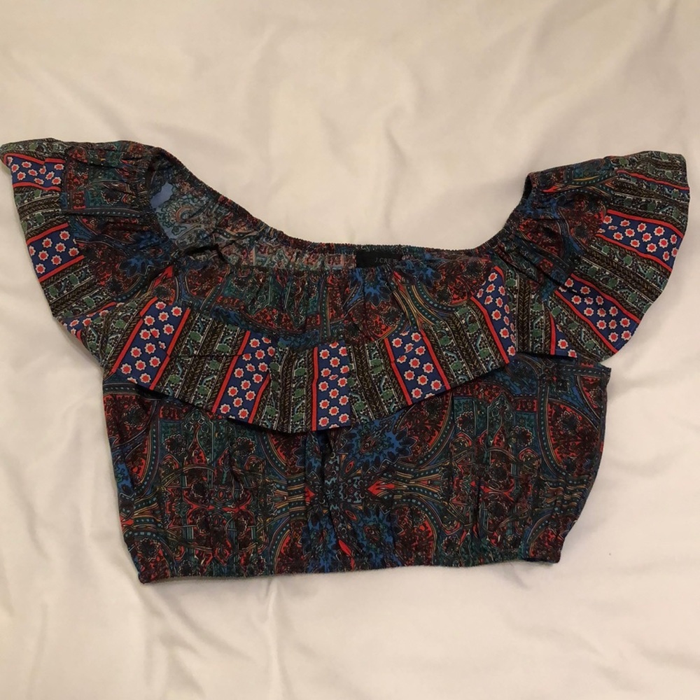 J. Crew Off-the-Shoulder Ruffled Crop Top